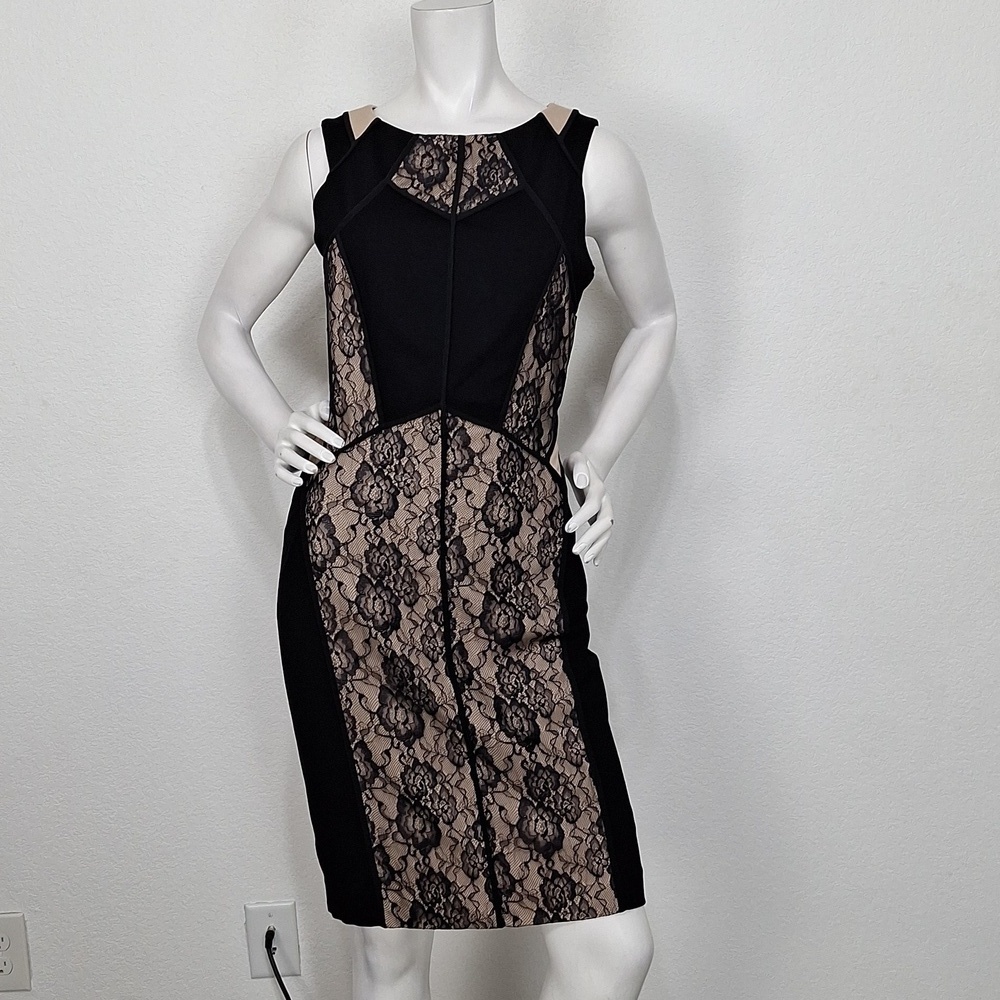 Maeve Black Nude Floral Lace Bodycon Evening Cocktail Sheath Dress Size 6